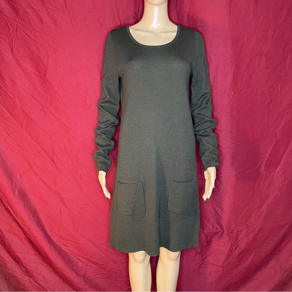 Adrienne Vittadini Long Sleeve Knit Knee Length Wool Blend Sweater Dress Medium